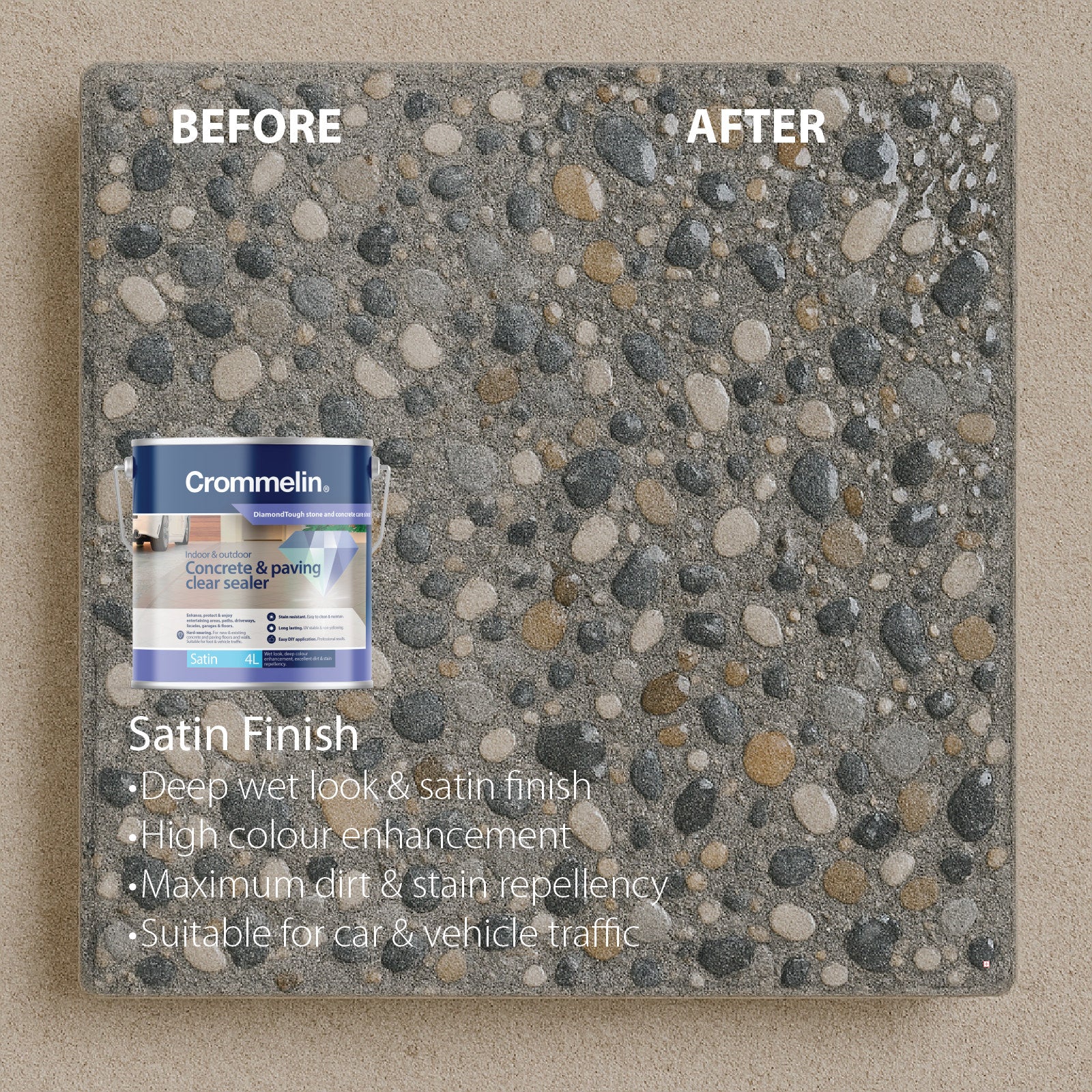 Crommelin 4L Clear Satin DiamondTough Concrete & Paving Sealer, Solvent Based