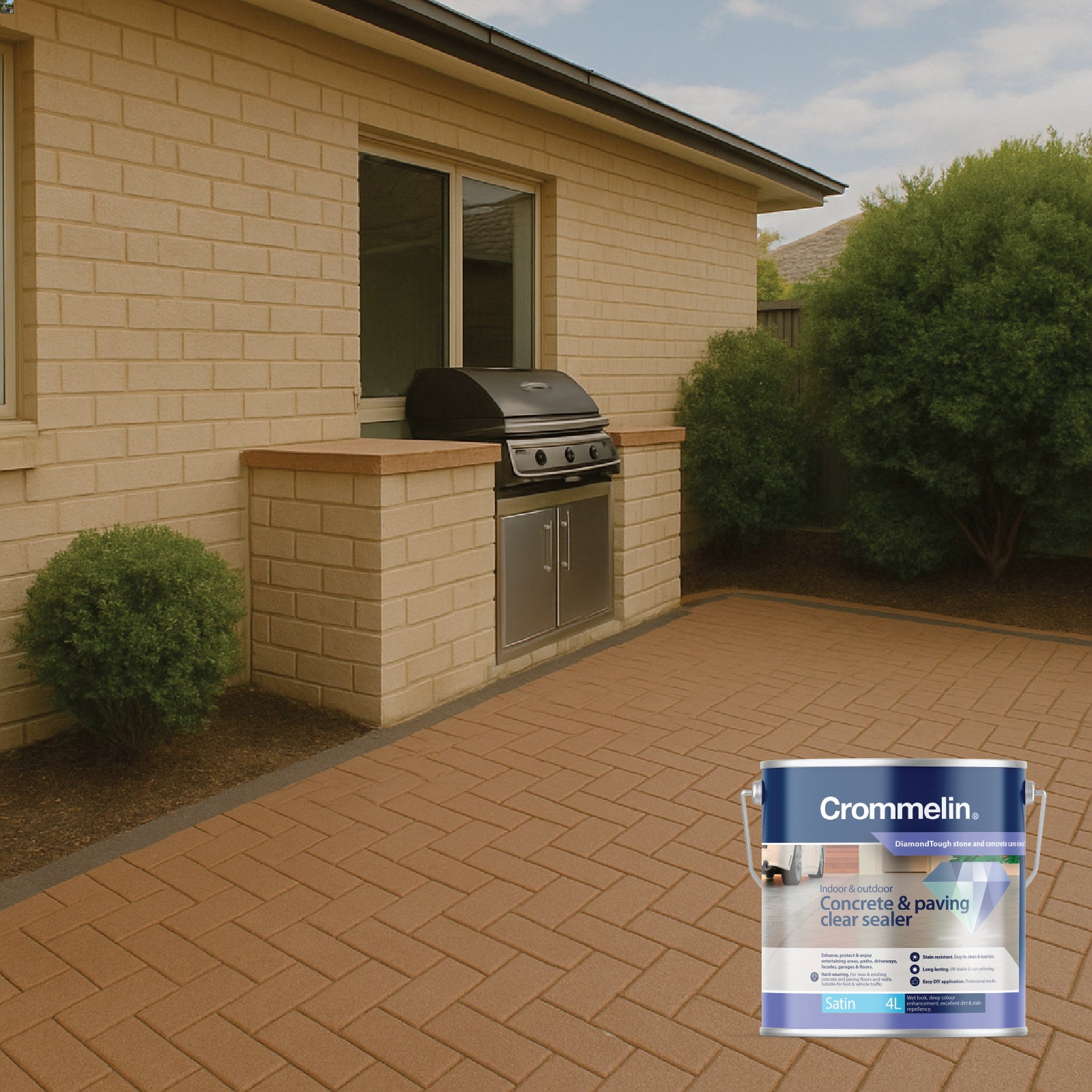 Crommelin 4L Clear Satin DiamondTough Concrete & Paving Sealer, Solvent Based