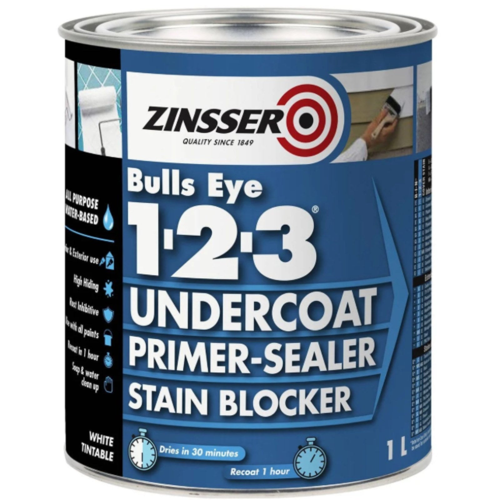 Zinsser Bulls Eye 1-2-3 Primer Undercoat Sealer Stain Blocker White 1L