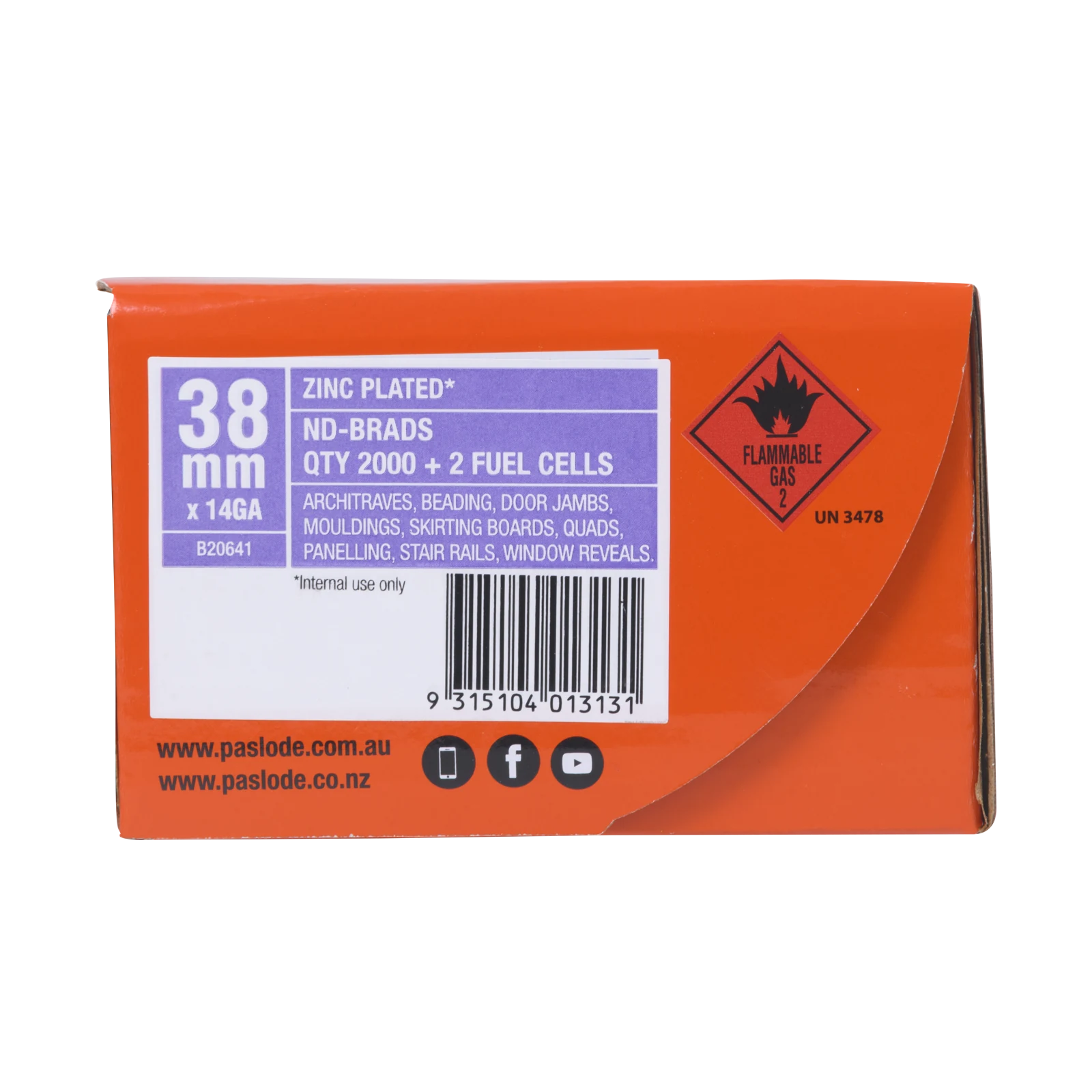 Paslode 14g x 38mm ND Brad With Fuel - 2000 Pack, Electro Galvanised