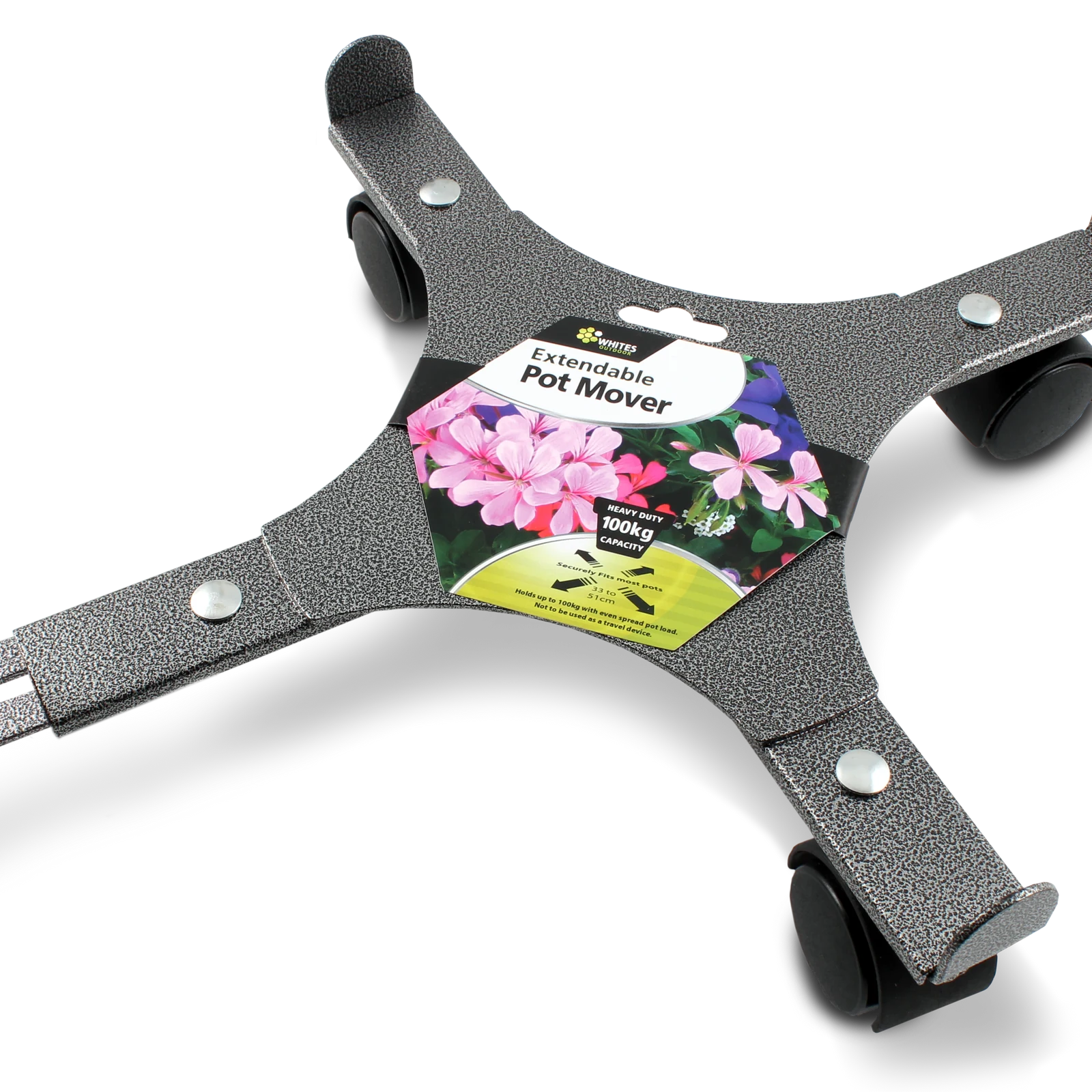 Jack 4 Wheel Heavy Duty Extendable Pot Mover, Steel, 100kg Capacity, Indoor & Outdoor