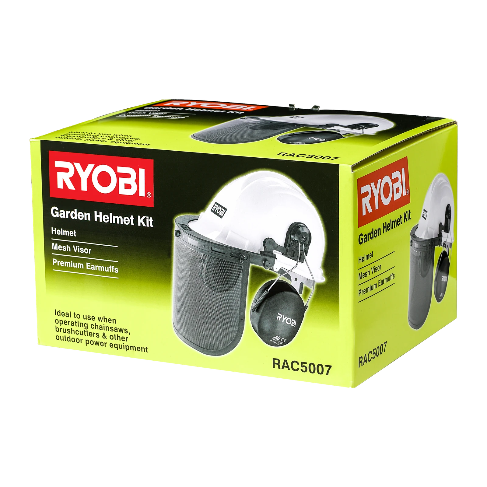 Ryobi Garden Helmet Kit with Visor & Earmuffs, White & Black
