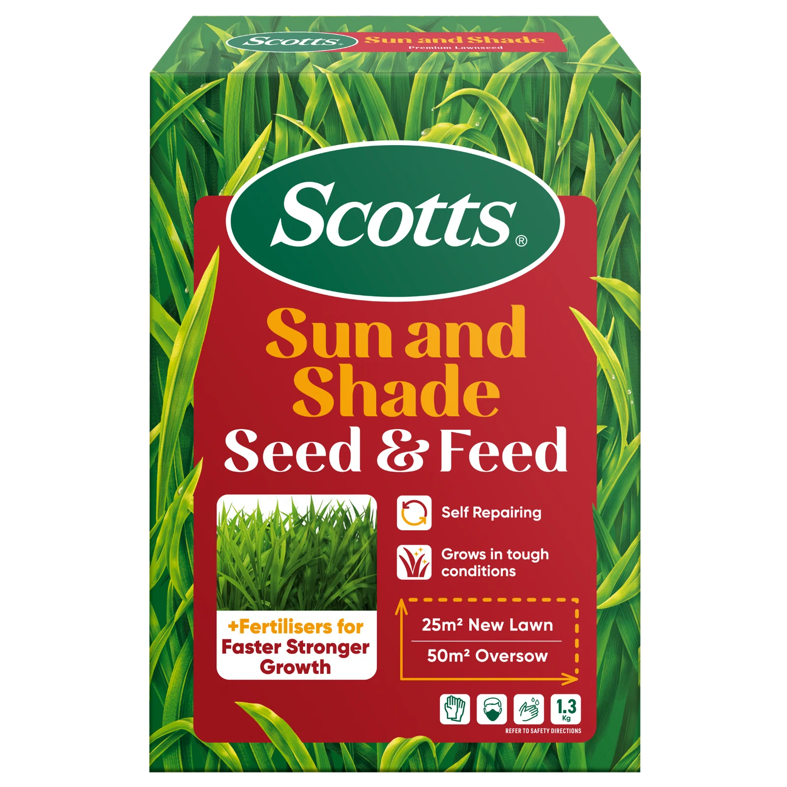 Scotts Lawn Builder 1.3kg Sun & Shade Seed & Feed Lawn Seed, Drought Tolerant, Covers 20sqm