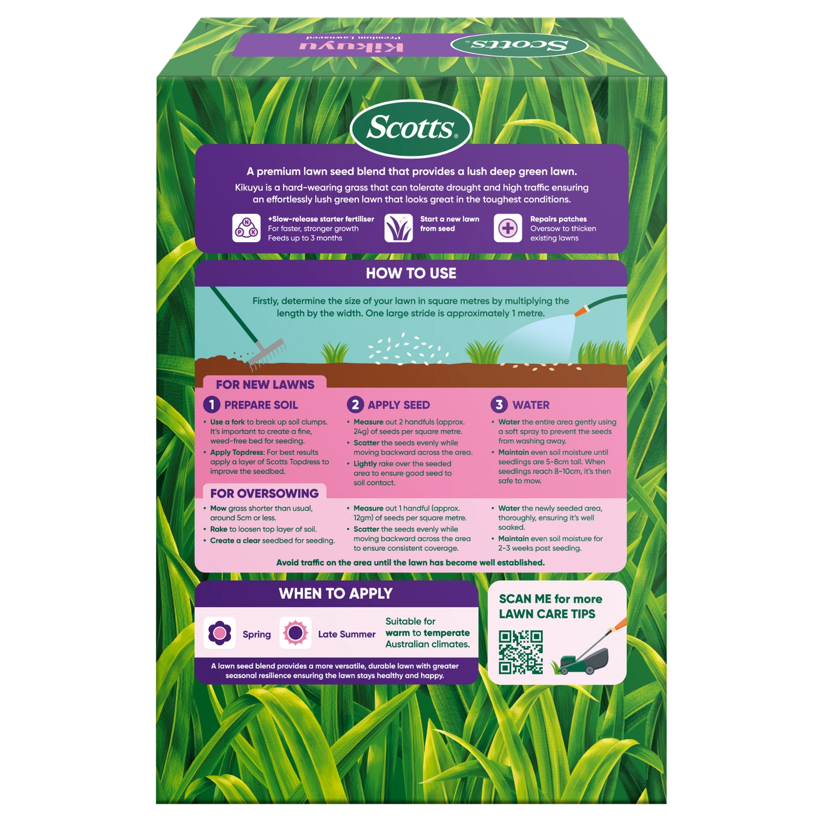 Scotts Lawn Builder 1.4kg Seed & Feed Kikuyu Lawn Seed, Drought Tolerant Warm Season Grass, Covers 50sqm