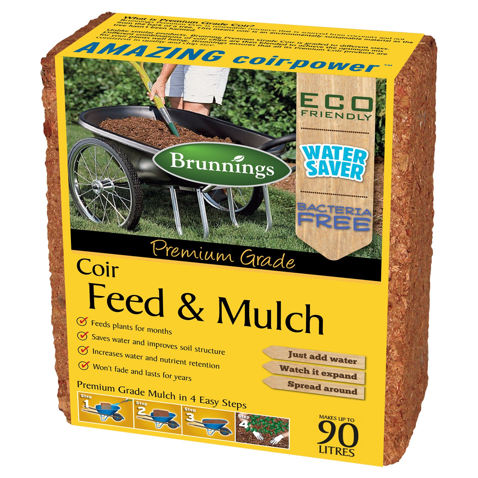 Brunnings 90L Mega Coir Feed & Mulch Block with Slow Release Fertiliser