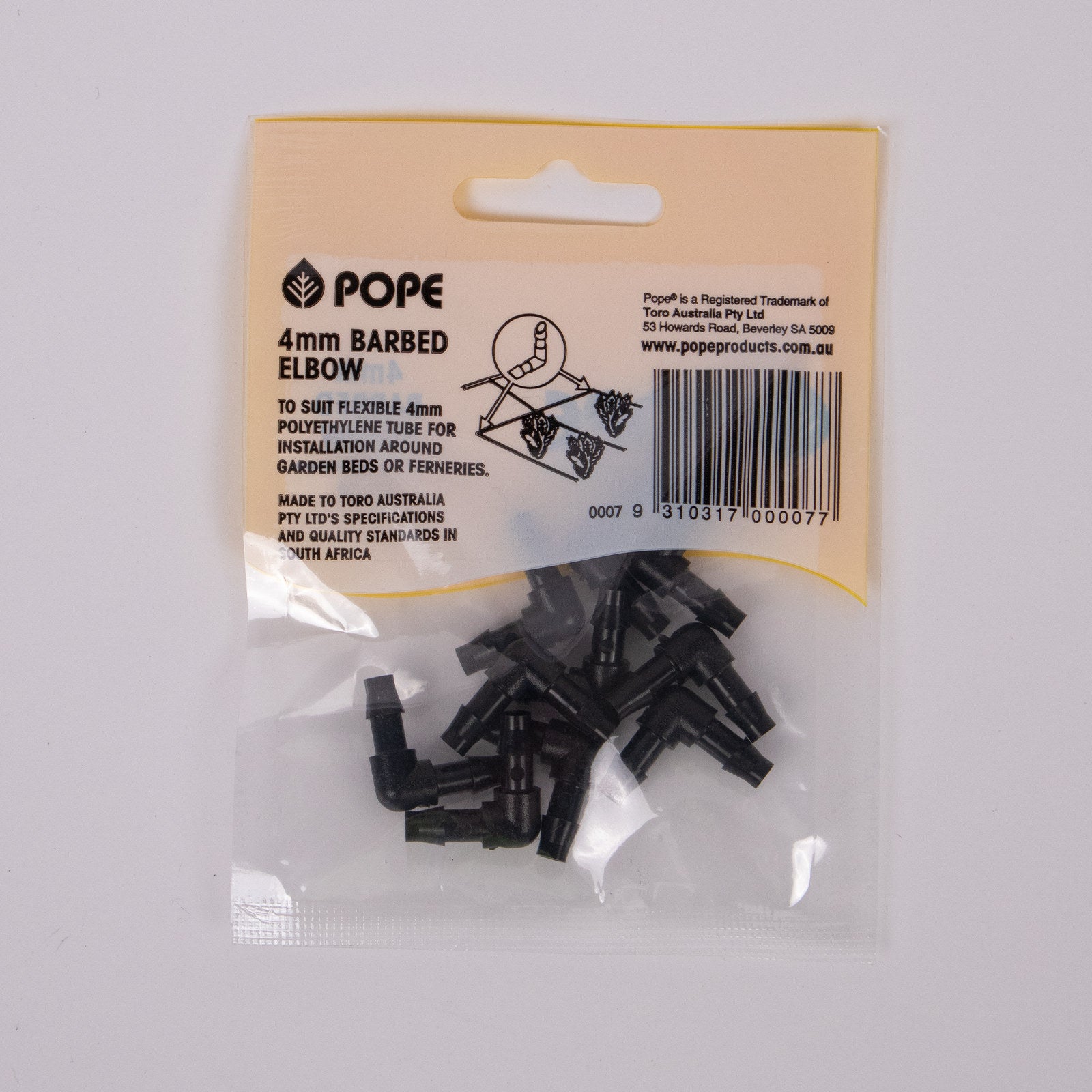 Pope 4mm Barbed Elbow - 10 Pack