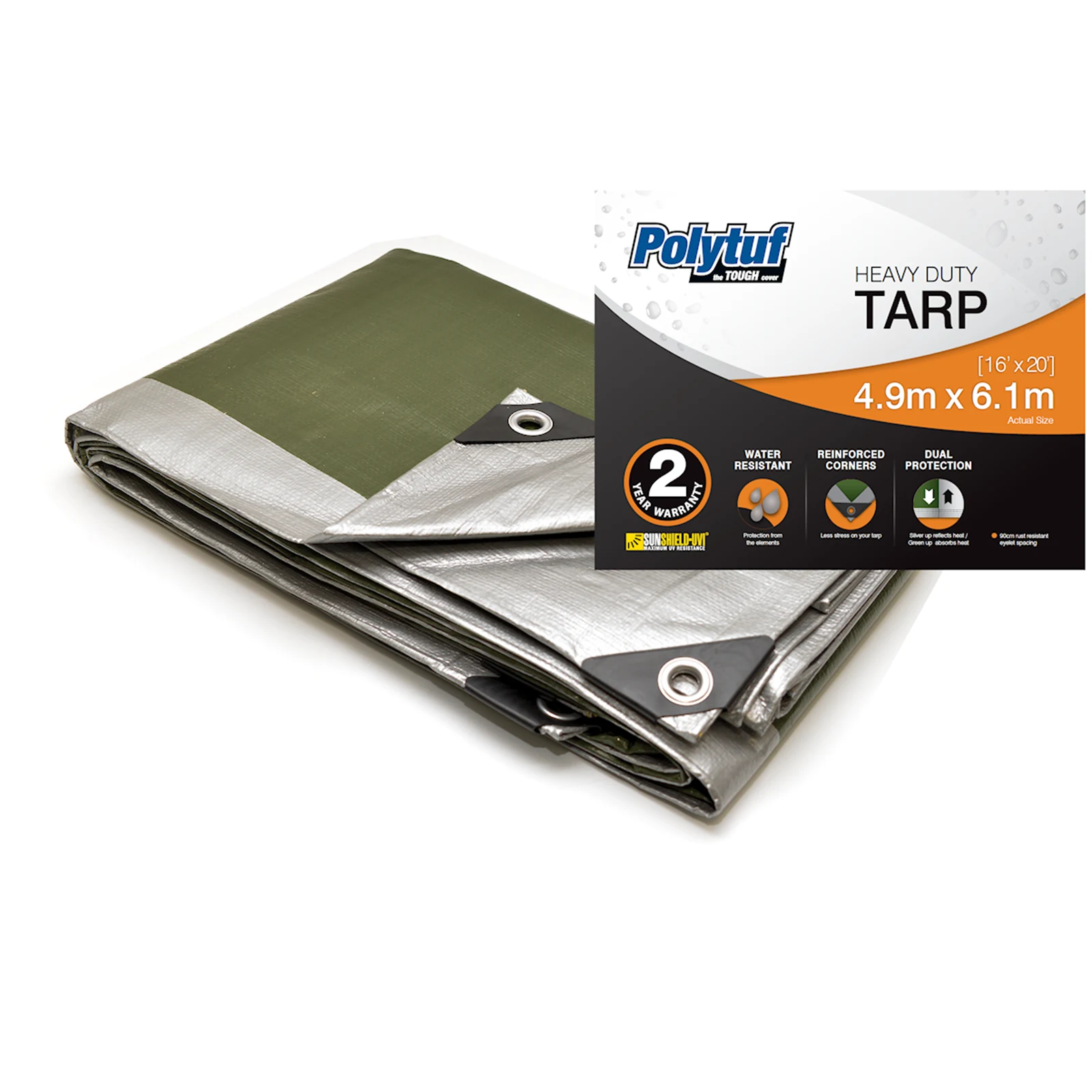 Polytuf 4.9 x 6.1m Heavy Duty Tarpaulin - UV & Water Resistant