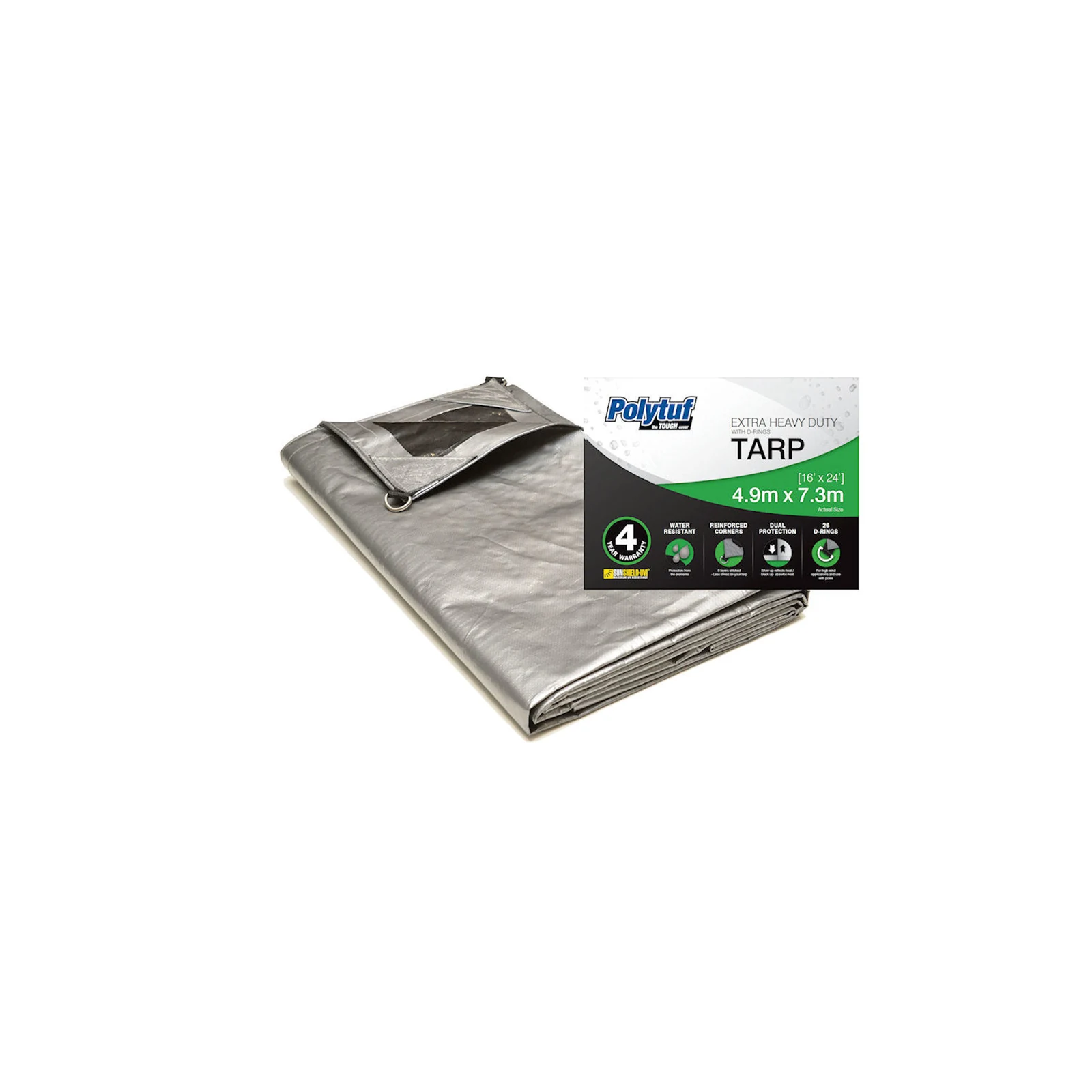 Polytuf 4.9 x 7.3m Extra Heavy Duty D-Ring Tarpaulin - UV Resistant