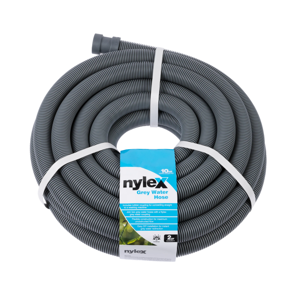 Nylex 22mm x 10m Grey Water Chief Hose, Flexible Polypropylene, Indoor Outdoor
