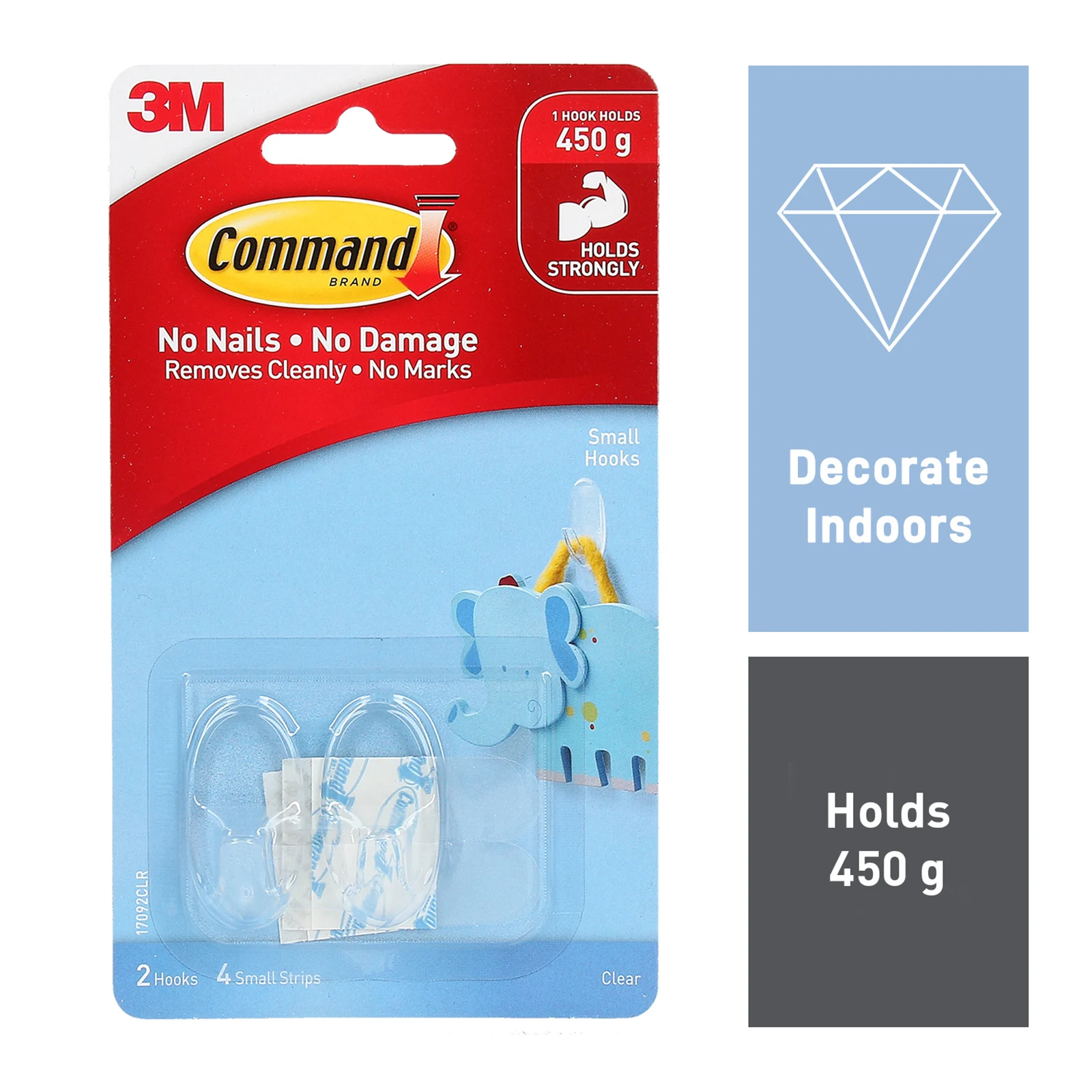 Command Small Clear Adhesive Wall Hooks - 2 Pack, Damage-Free