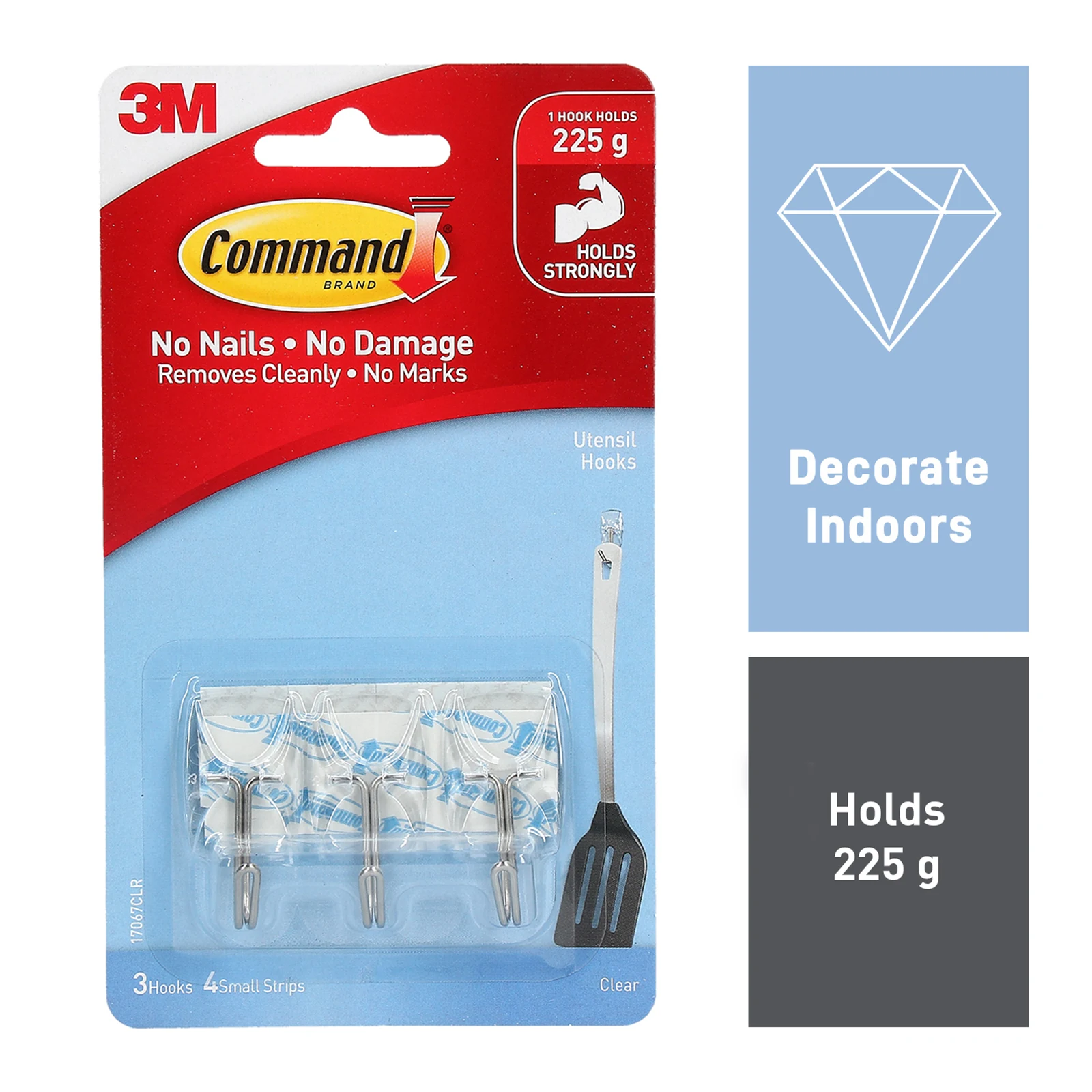 Command Small Clear Adhesive Utensil Hooks - 3 Pack, Damage-Free