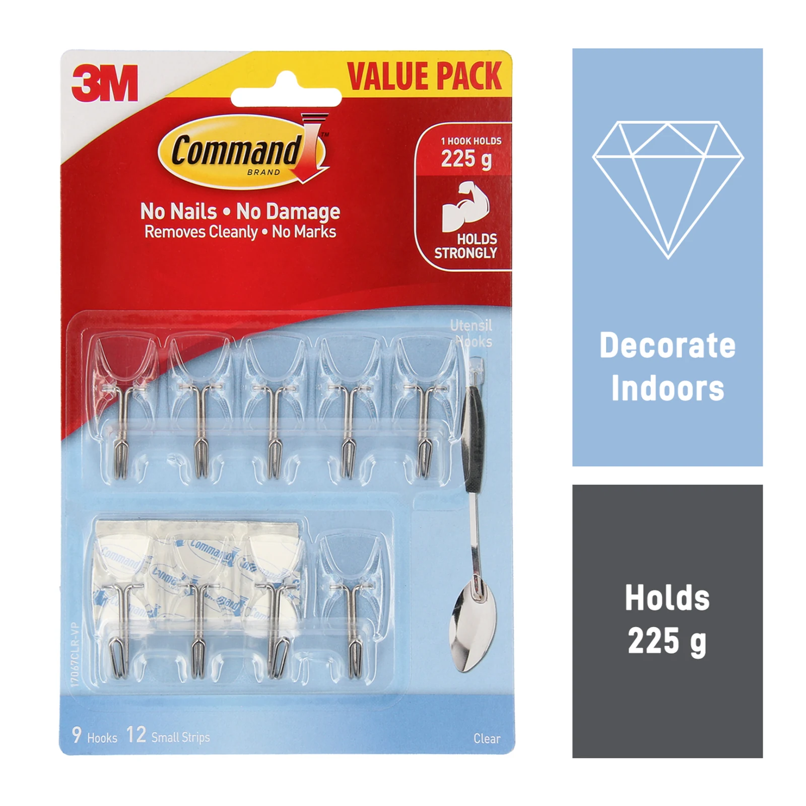 Command Small Clear Adhesive Utensil Hooks - 9 Pack, Damage-Free