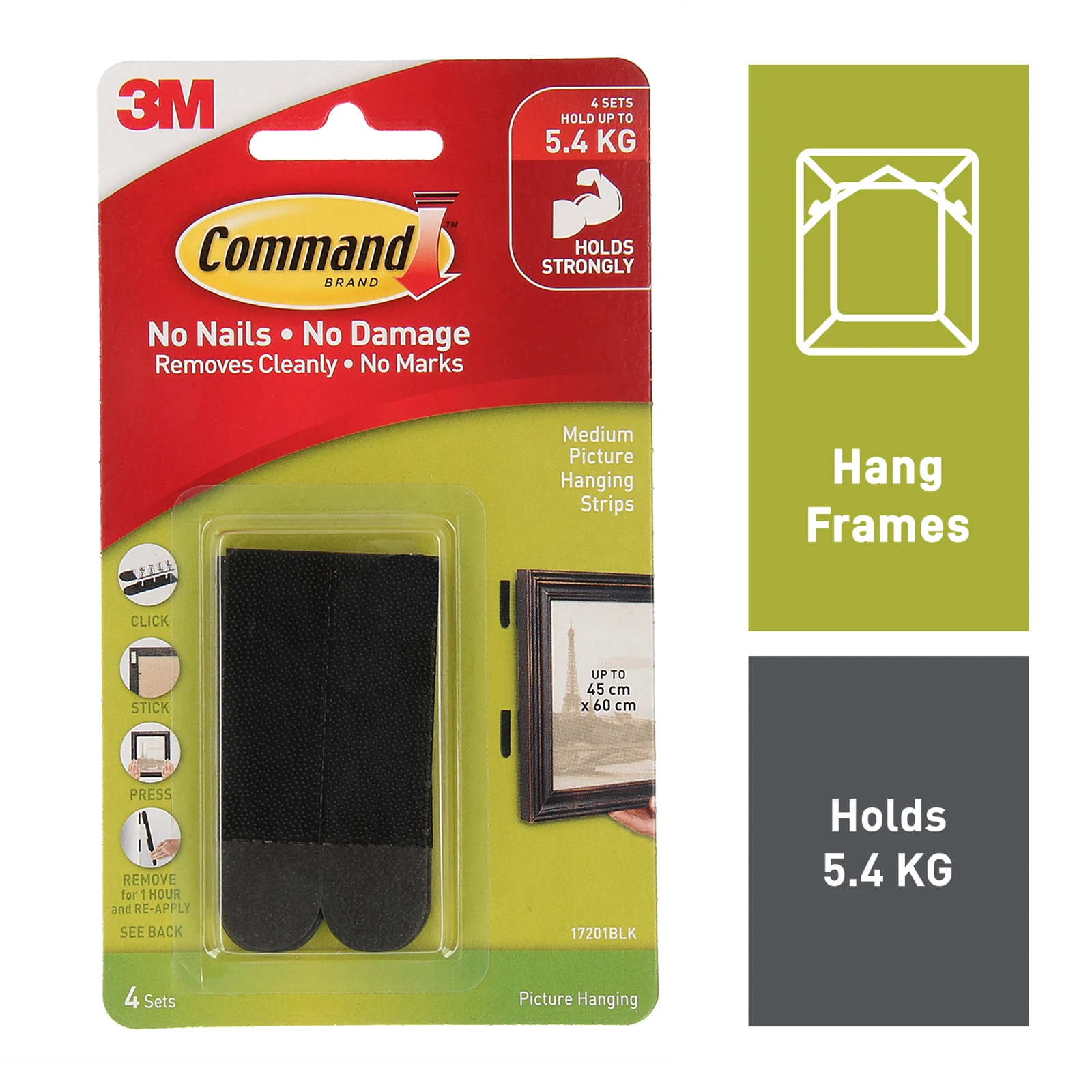 Command Medium Black Picture Hanging Strips - 4 Pack, Damage-Free