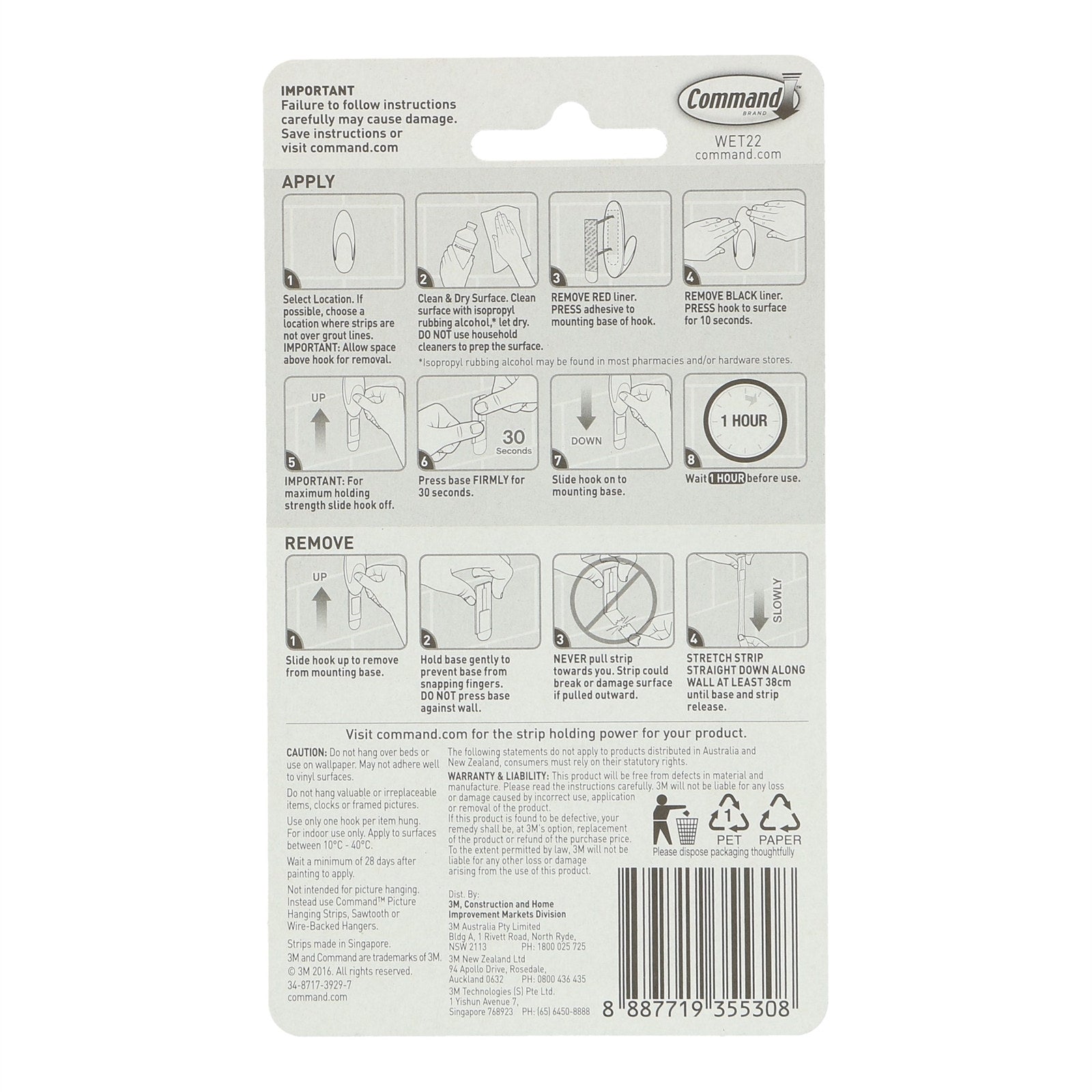 Command Medium & Large White Adhesive Wet Area Refill Strips - 6 Pack