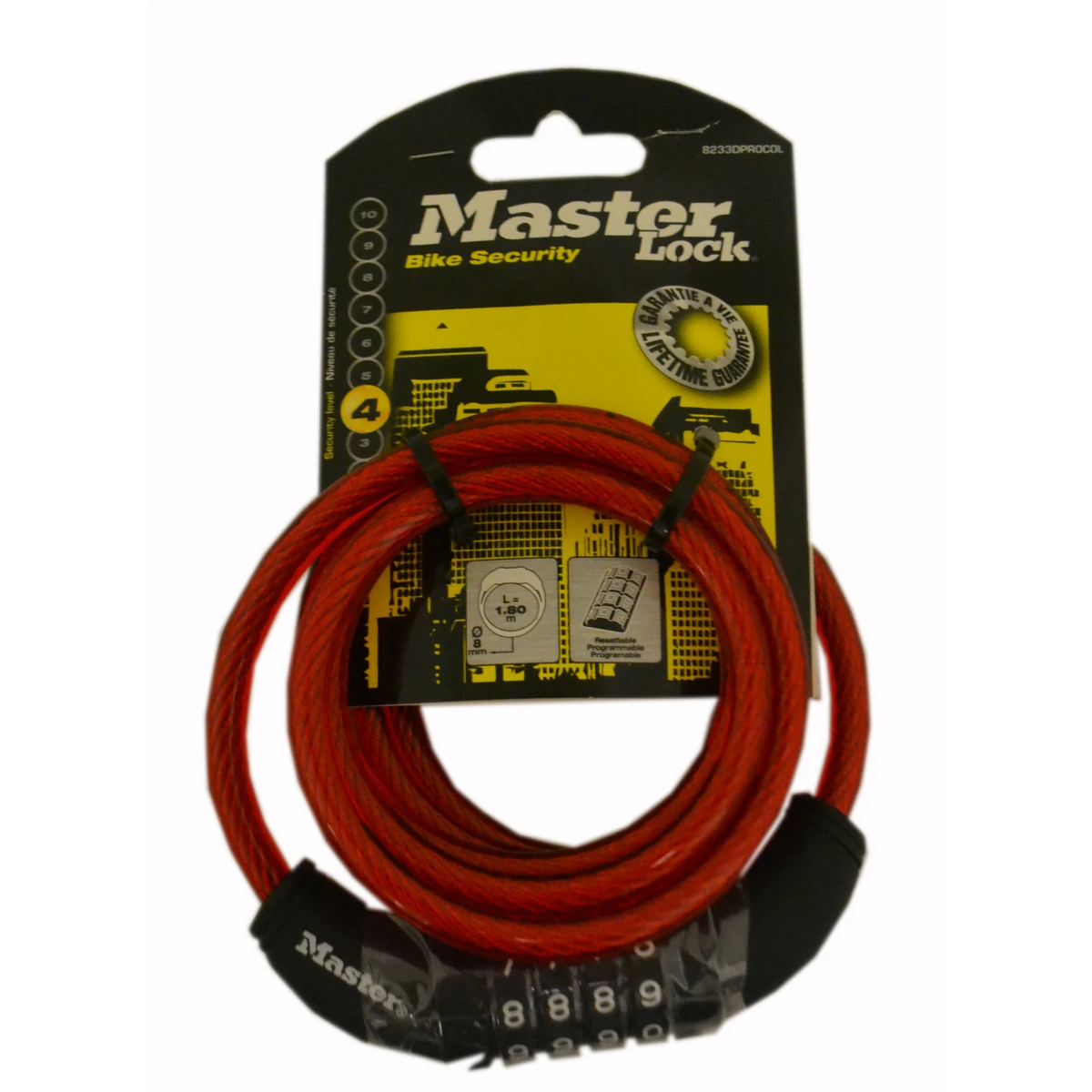 Master Lock 1.8m x 8mm Combination Bike Lock - Braided Steel, Vinyl Coated