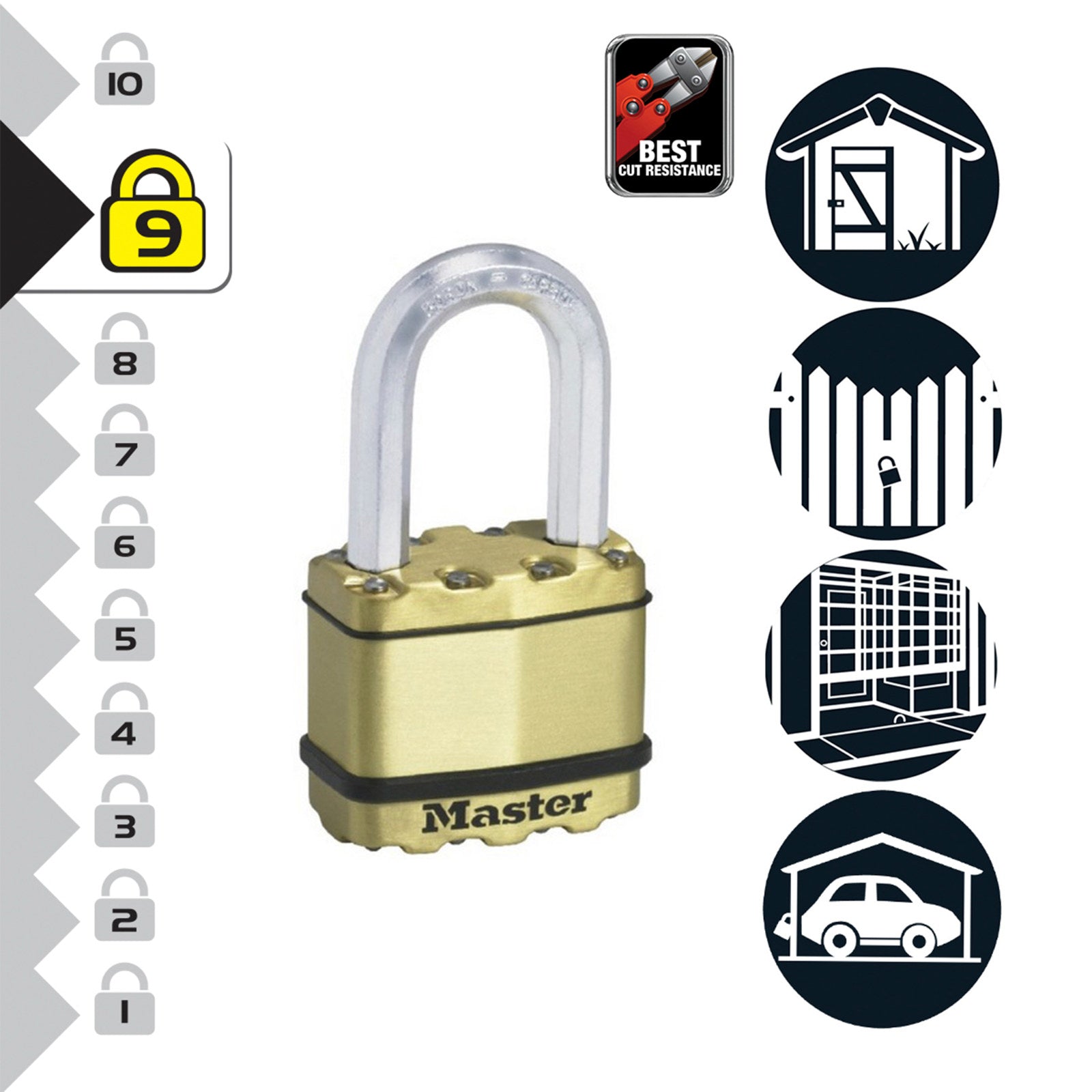 Master Lock 50mm Excell Padlock - Laminated Steel, Octagonal Boron Shackle