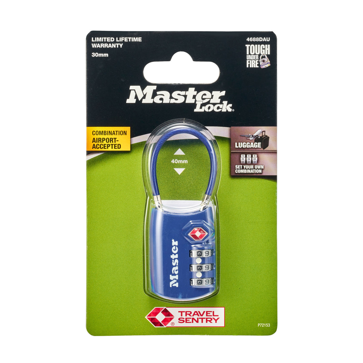Master Lock TSA-Approved Wire Cable Combination Luggage Lock, 30mm, Resettable