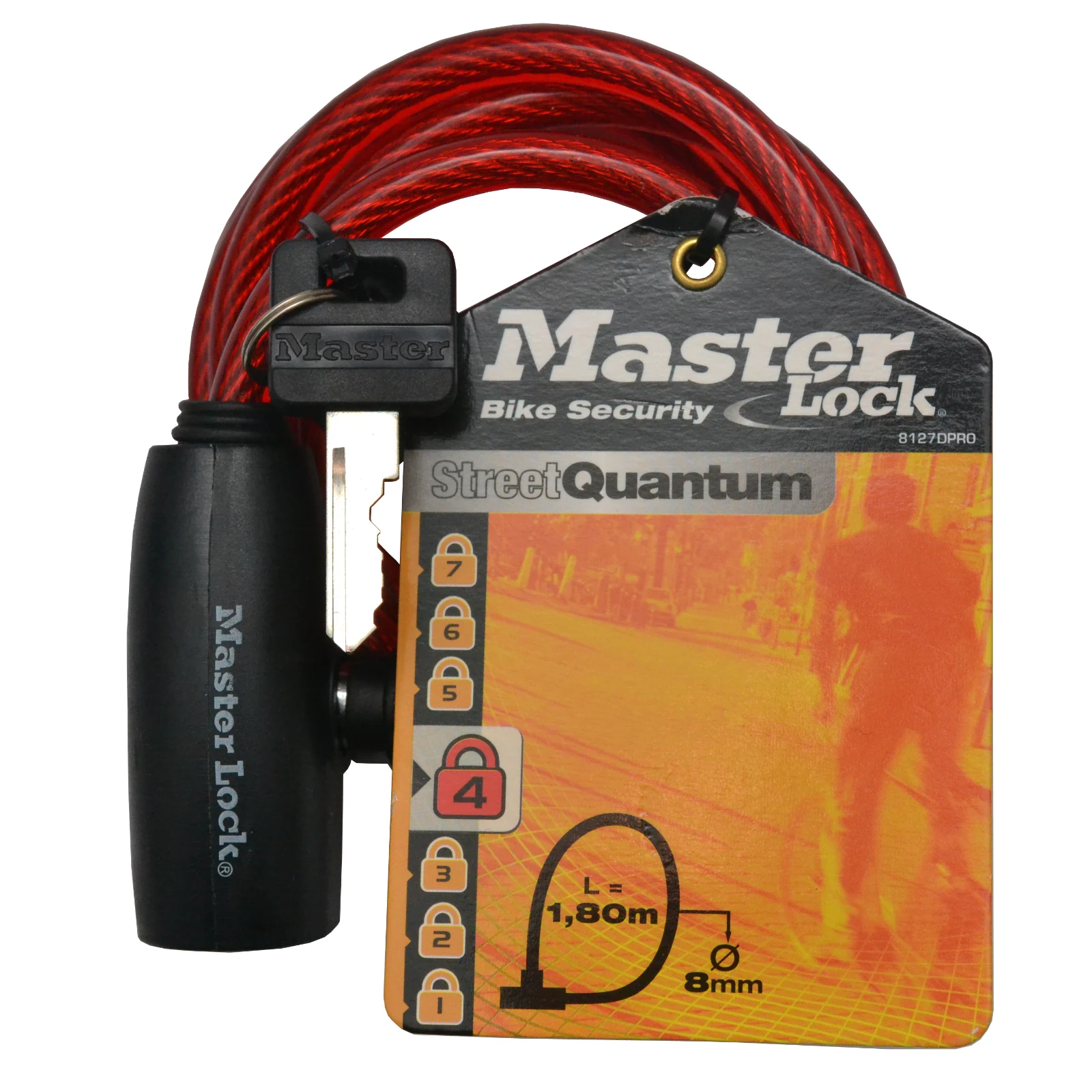 Master Lock 1.8m x 8mm Keyed Bike Lock, Braided Steel Cable, Vinyl Coated