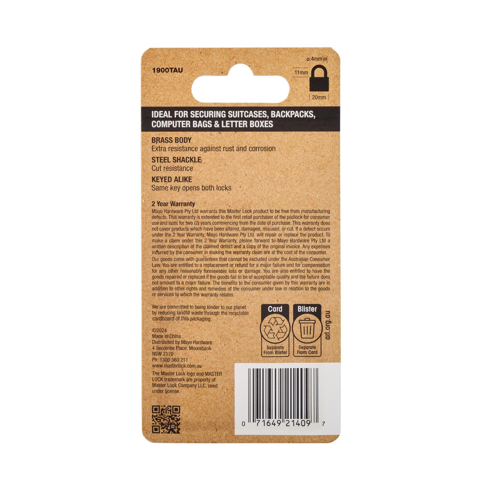 Master Lock 20mm Solid Brass Keyed Padlock, 2 Pack Keyed Alike, Steel Shackle
