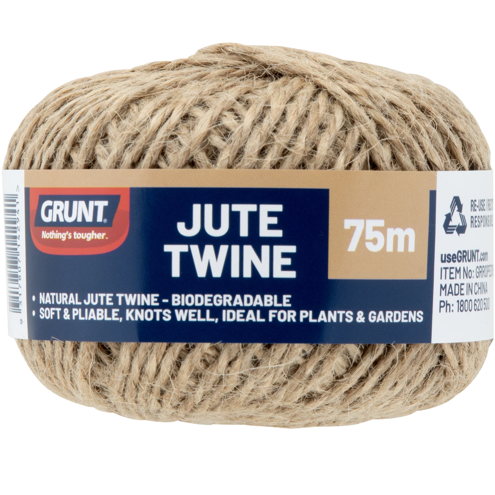 Grunt 75m Jute Twine, Natural Fibre, Twisted, Weather Resistant