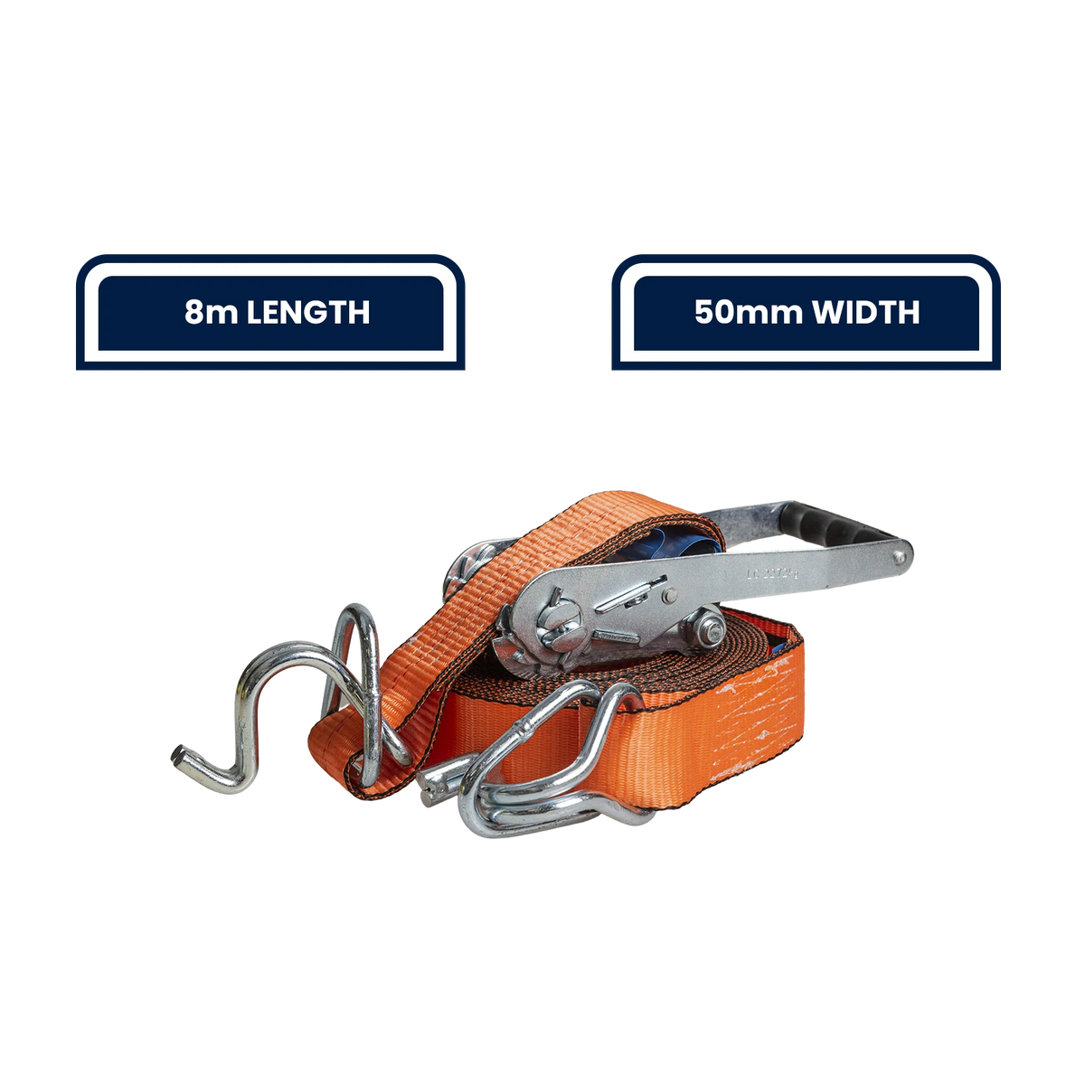 Grunt 50mm x 8m Ratchet Tie Down, Orange Polyester Webbing