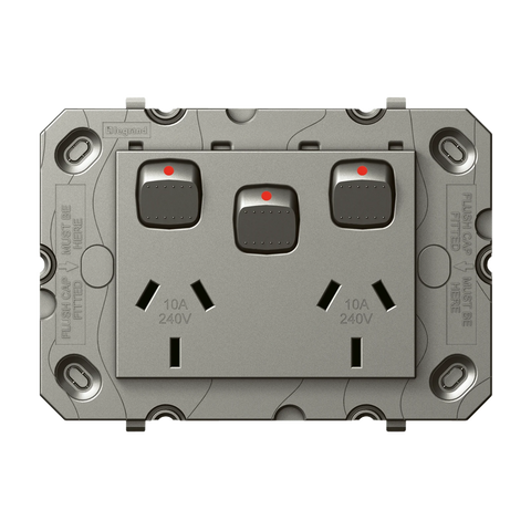 HPM ARTEOR Double Power Point With Extra Switch Grid Magnesium 10A 240V