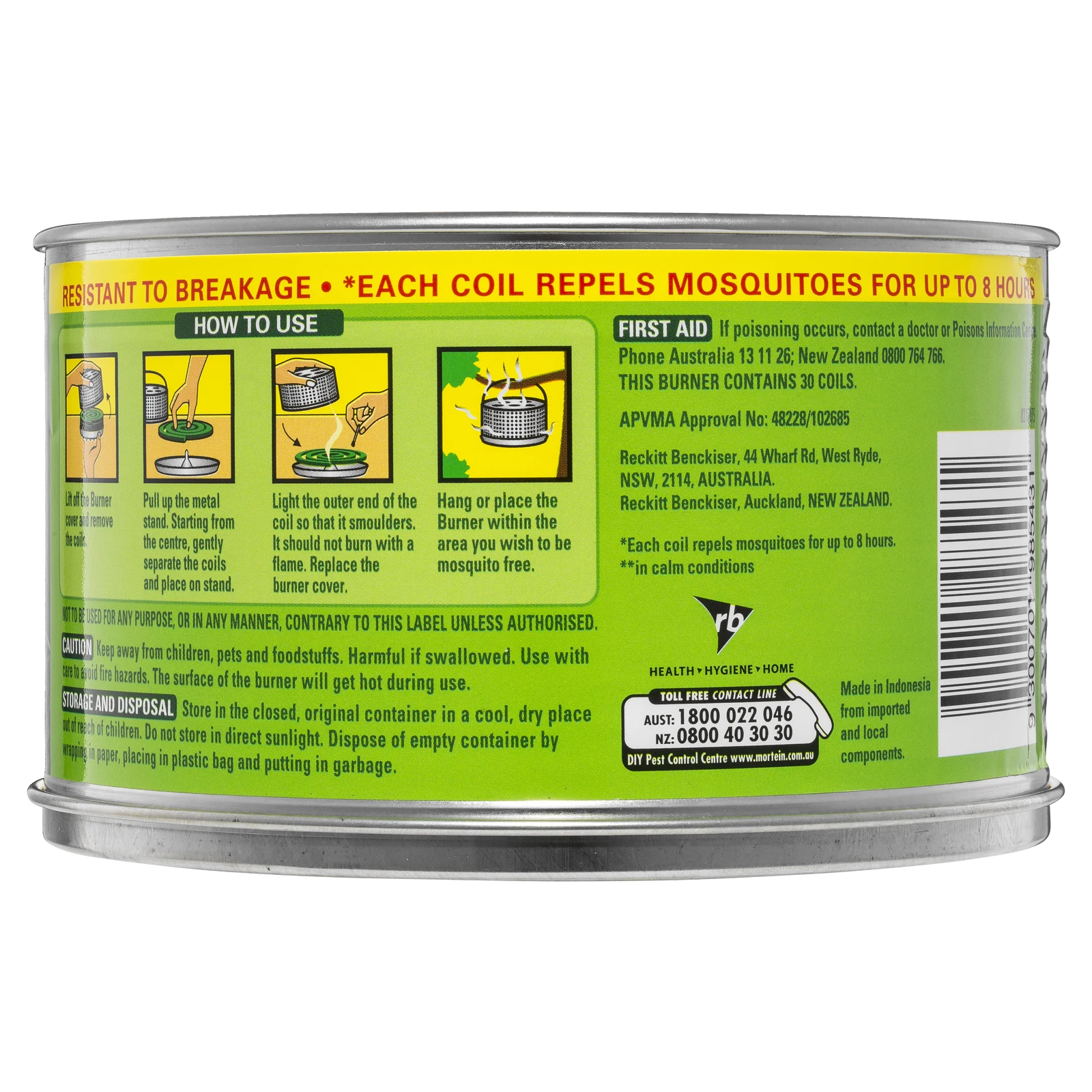 Mortein Mosquito Repellent Incense Coils with Metal Burner, Outdoor, 30 Pack