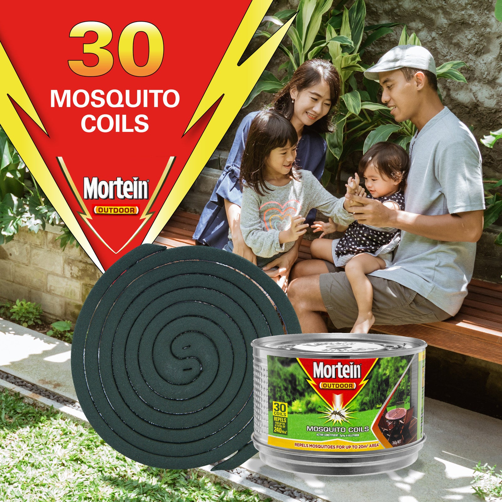 Mortein Mosquito Repellent Incense Coils with Metal Burner, Outdoor, 30 Pack