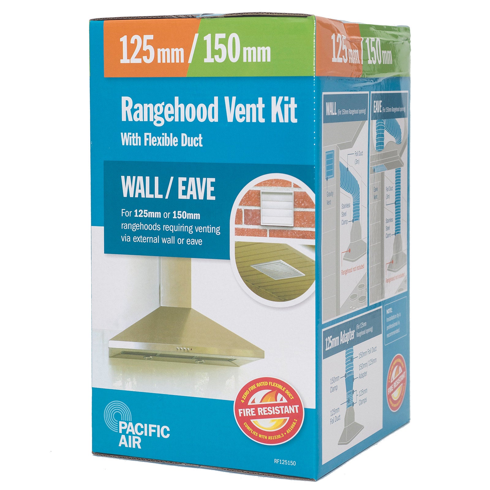 Pacific Air 125-150mm Flexible Wall or Eave Rangehood Ducting Kit - PVC & Aluminium Foil, White
