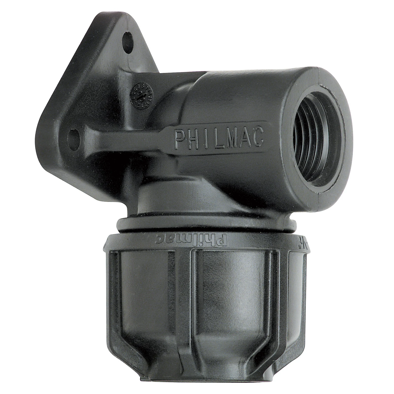 Philmac 25mm x 3/4" Metric Poly x Female BSP Pipe Elbow with Wall Plate PN16 Underground