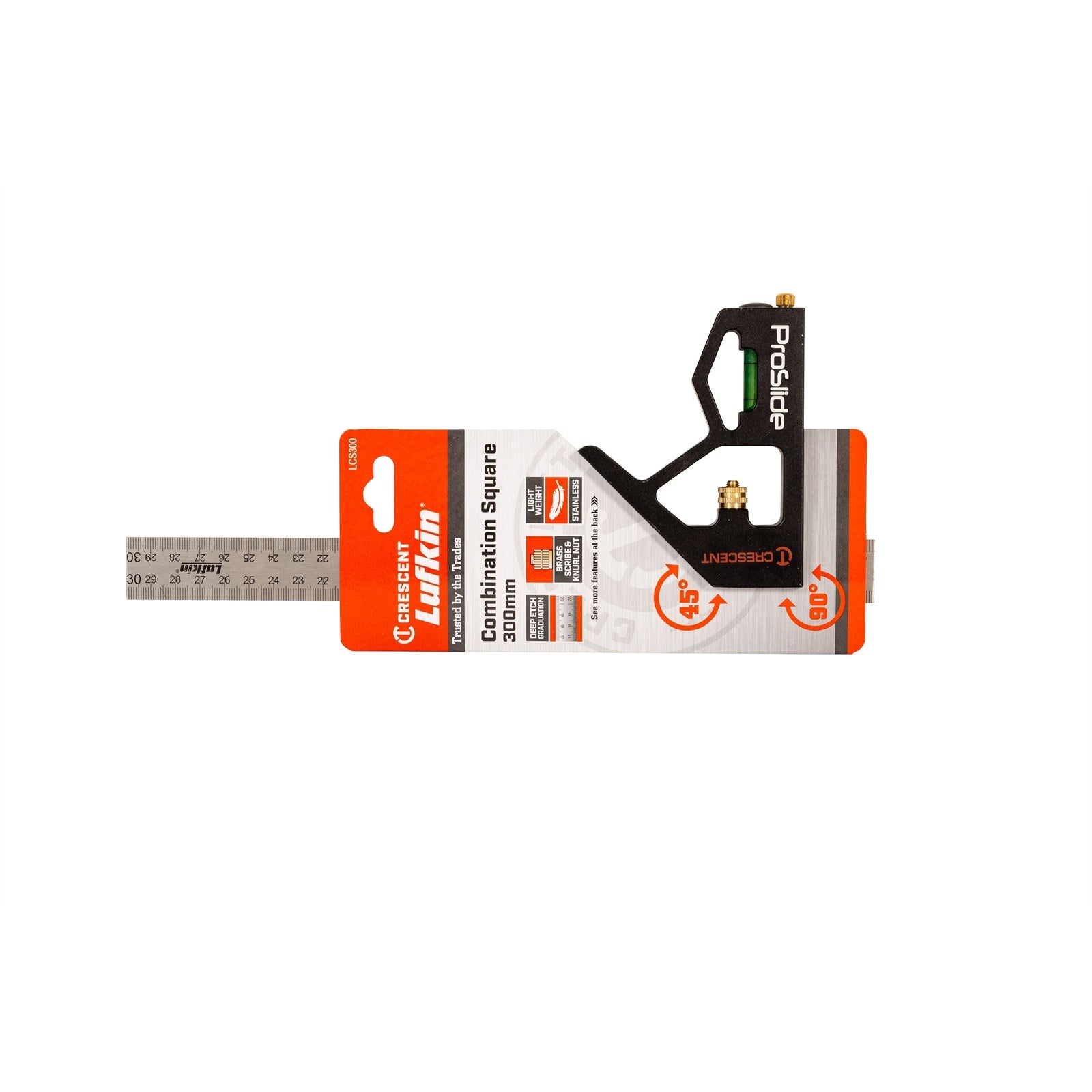 Crescent Lufkin 300mm Aluminium Combination Square, Stainless Steel Rule, Spirit Vial