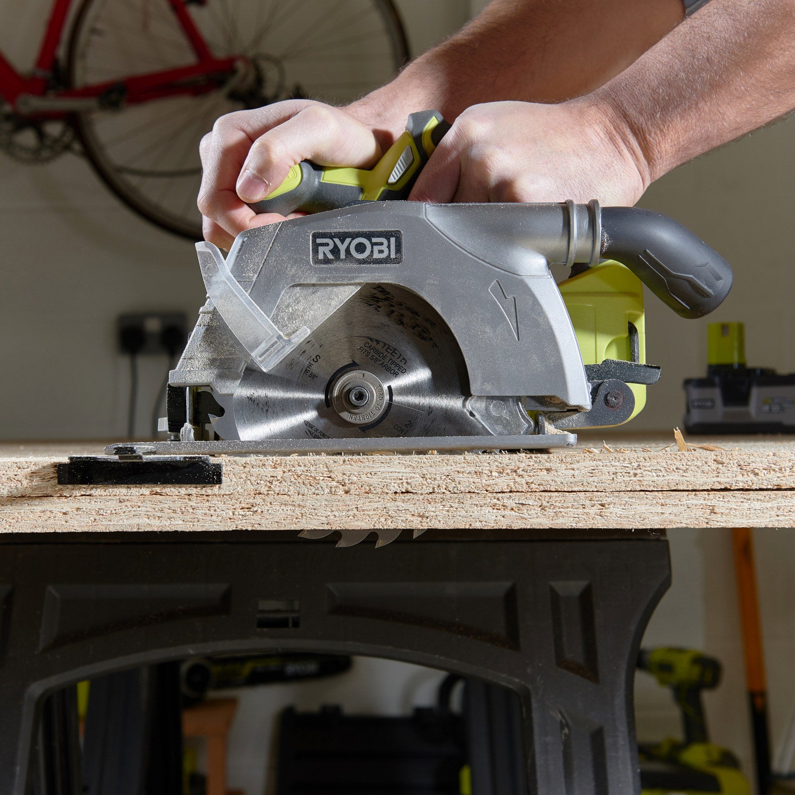 Ryobi 18V ONE+ 165mm Cordless Circular Saw, Skin Only, Hypergreen R18CS-0