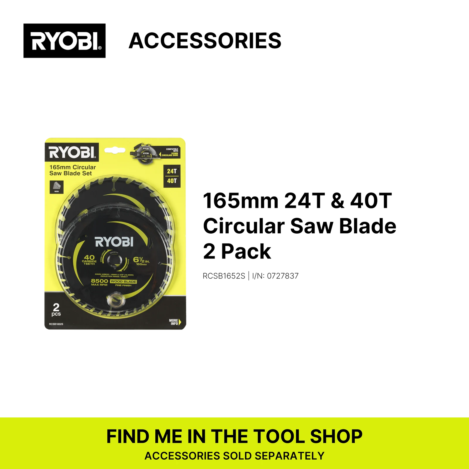 Ryobi 18V ONE+ 165mm Cordless Circular Saw, Skin Only, Hypergreen R18CS-0