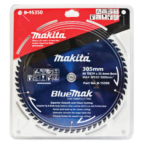 Makita 305mm 60T BlueMak TCT Mitre Saw Blade, Fine Finish, Timber Cutting