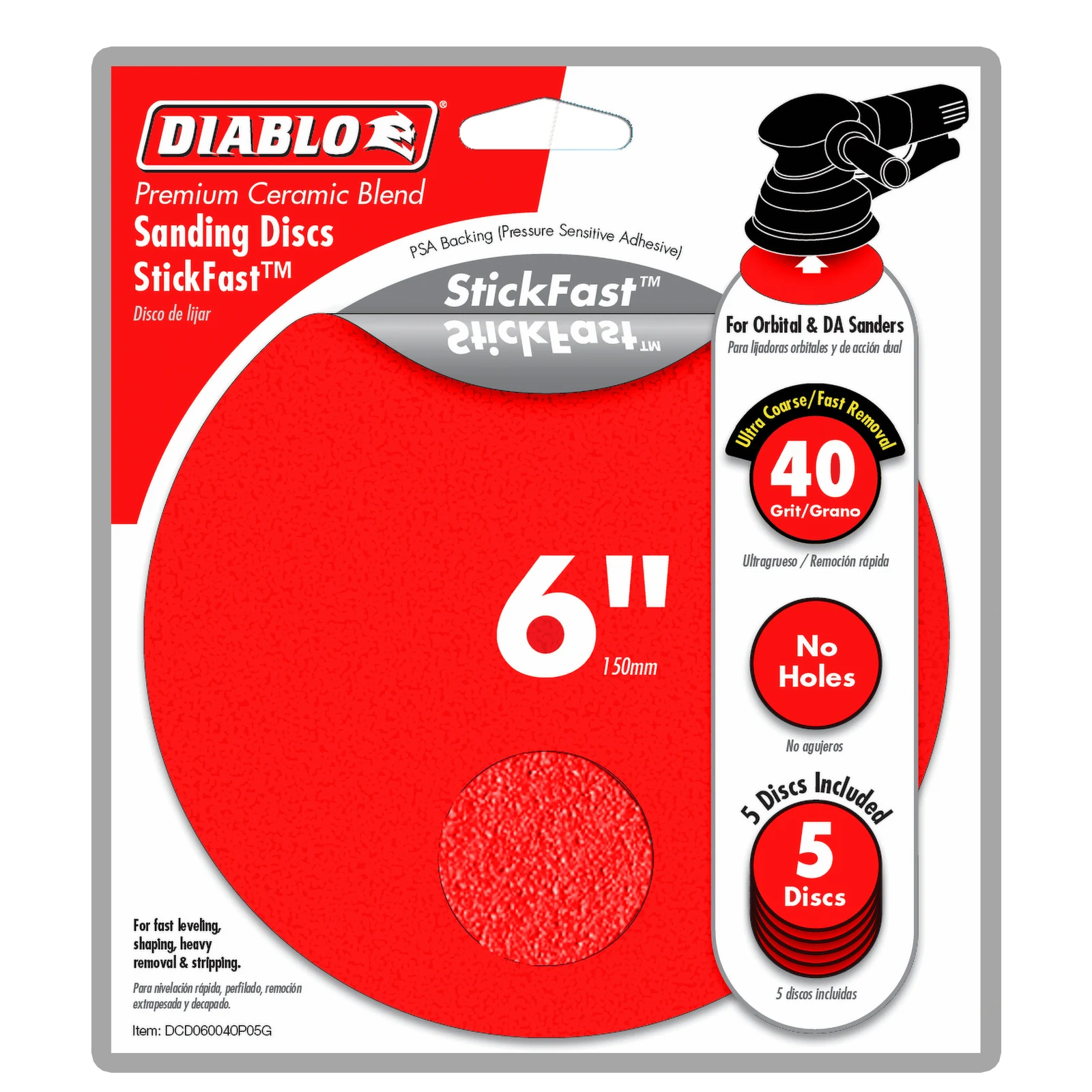 Diablo 150mm 40 Grit StickFast Sanding Discs - 5 Pack