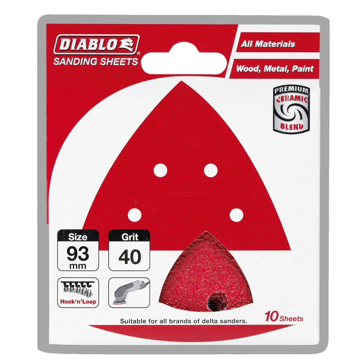 Diablo 93 x 93mm 40 Grit Delta Detail Sander Sheets - 10 Pack