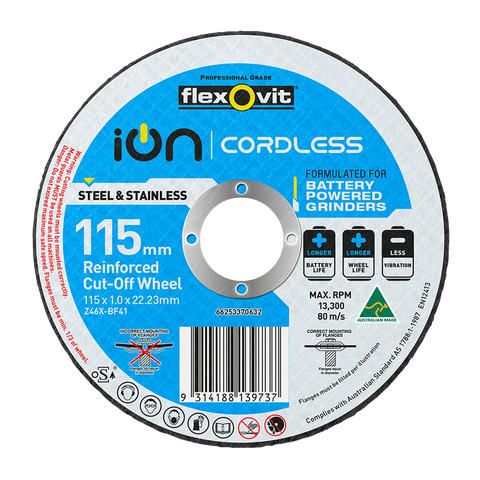 Flexovit 115 x 1 x 22.2mm Ion Cordless Reinforced Cut Off Wheel - Zirconia