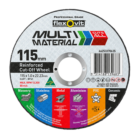 Flexovit 115 x 1 x 22.2mm Multi Material Reinforced Cut Off Wheel - Silicon Carbide