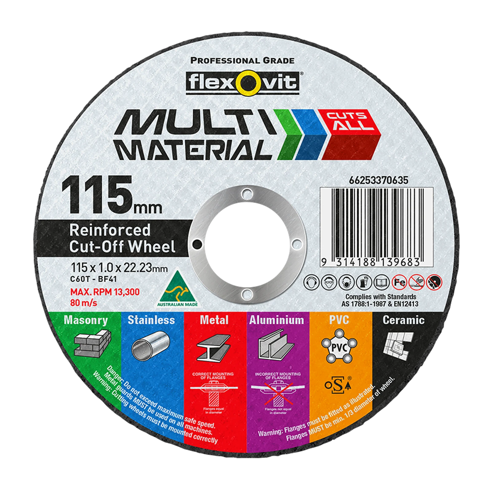 Flexovit 115 x 1 x 22.2mm Multi Material Reinforced Cut Off Wheel - Silicon Carbide
