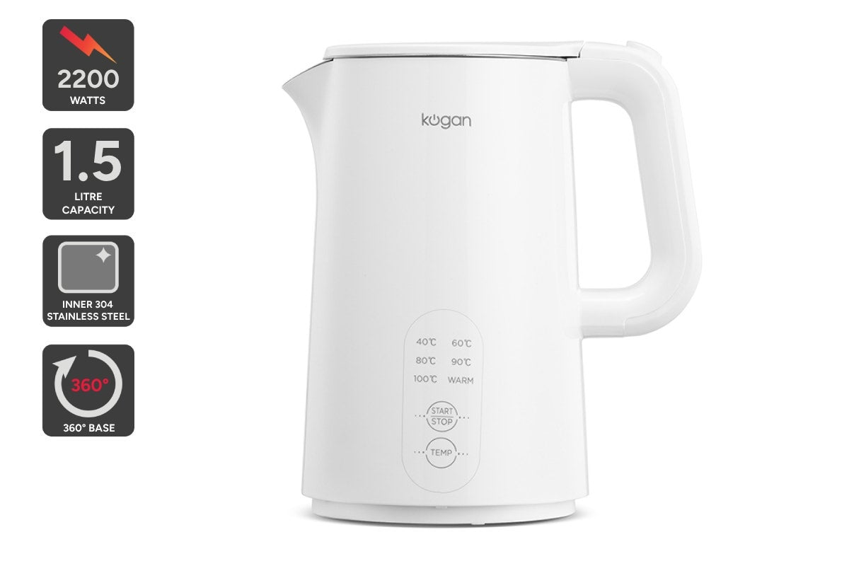 Kogan 1.5L Double Wall Kettle with Temperature Control - SuperSaverAU - view 1