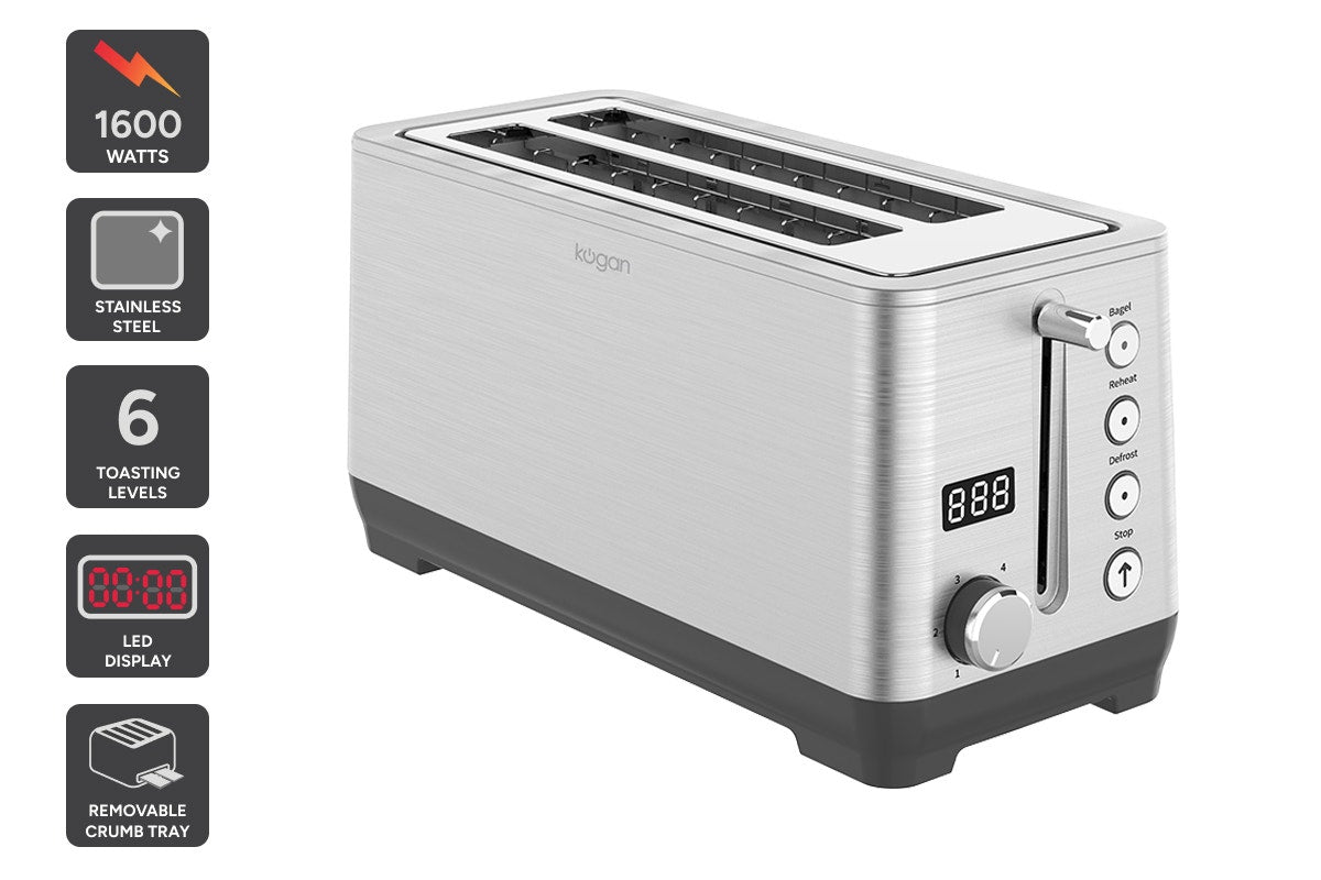 Kogan 4 Slice Long Slot Stainless Steel Toaster