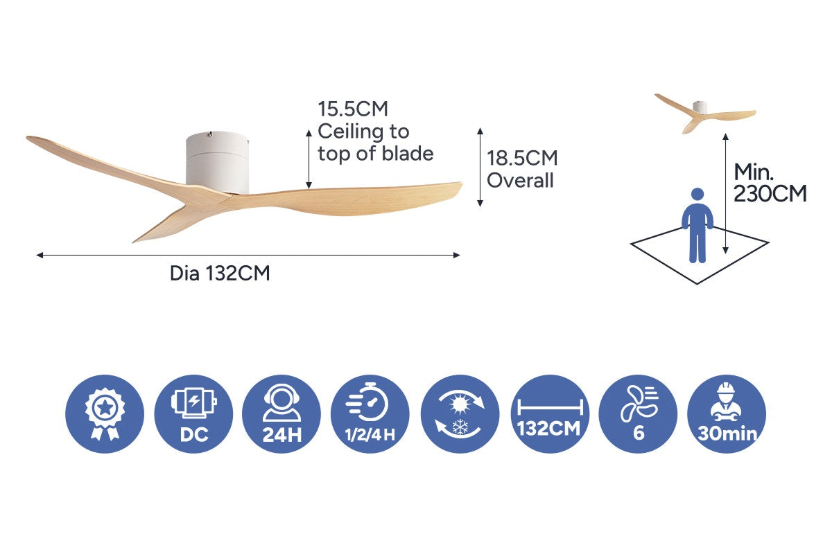 Kogan 132cm DC Motor Ceiling Fan with Remote (Oak)
