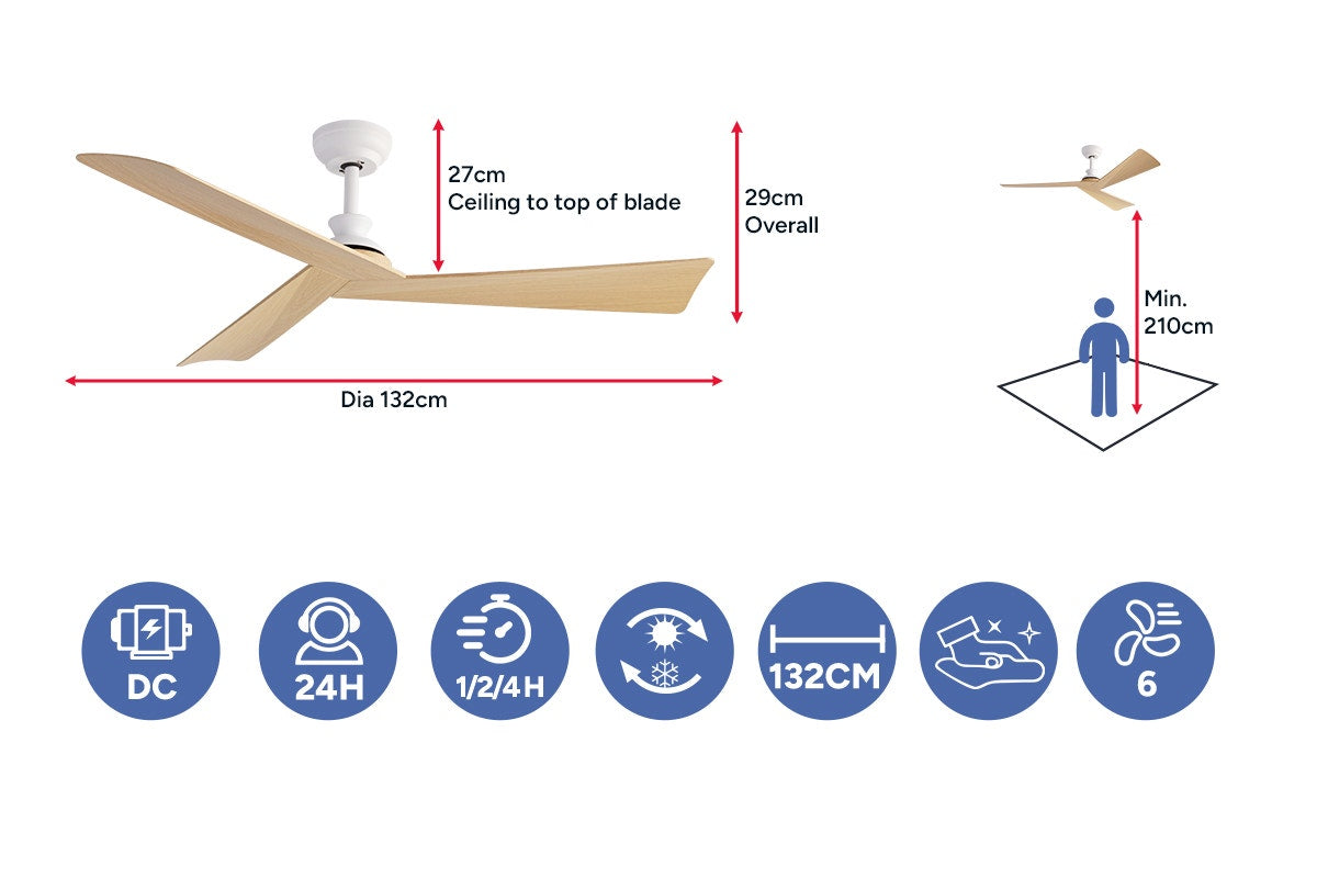 Kogan 132cm DC Motor Ceiling Fan with Remote (Oak)