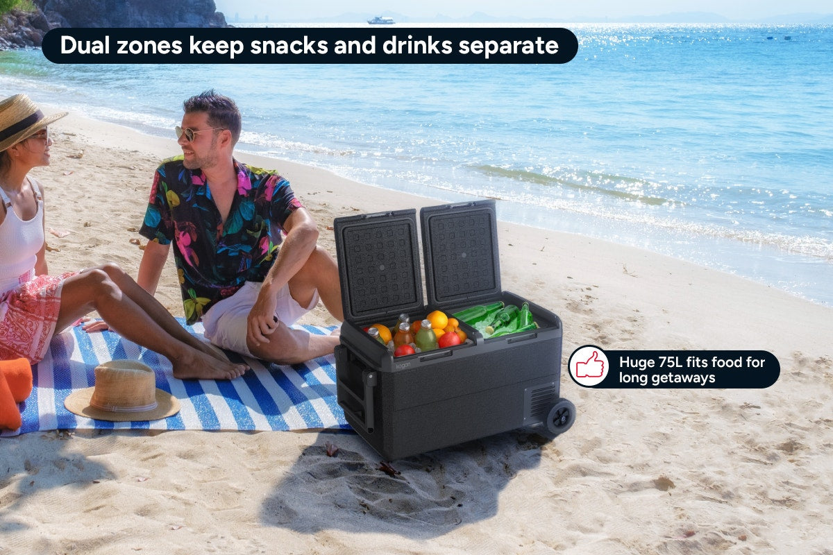 Kogan 75L Dual Zone Portable Fridge Freezer with Wheels