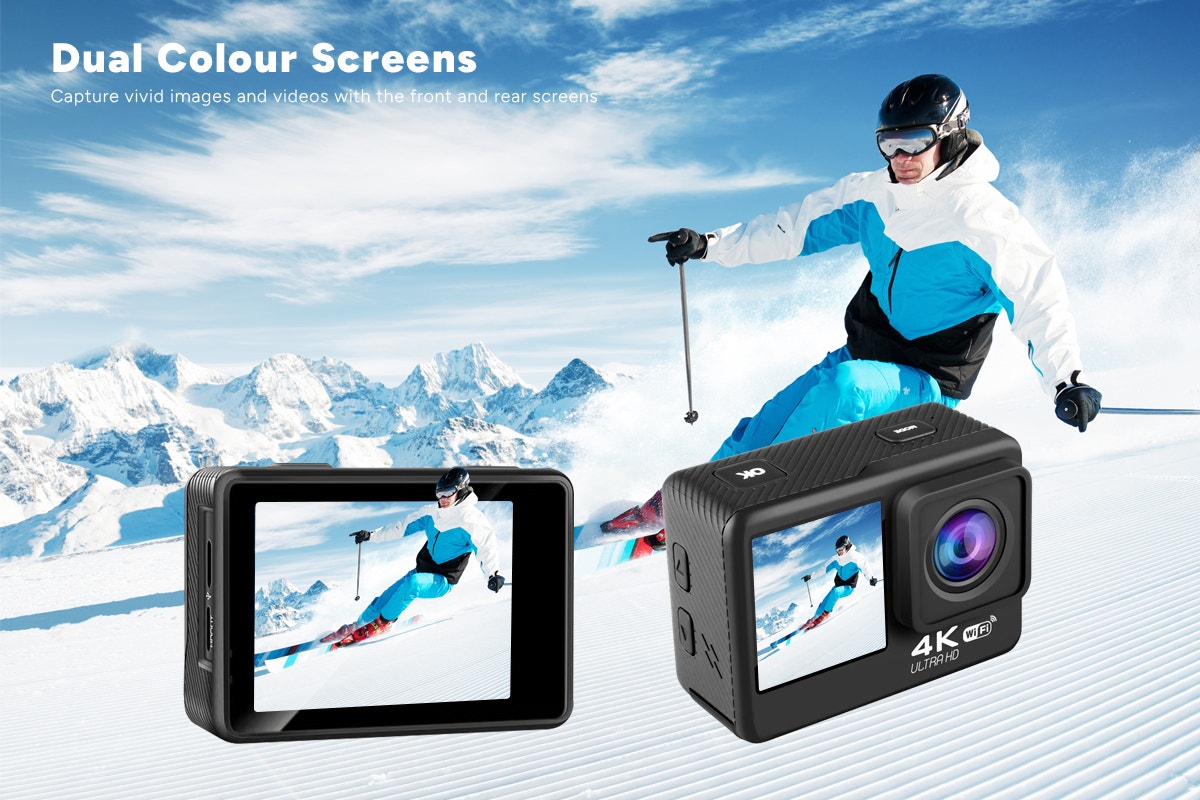 Kogan 4K Dual Screen Wi-Fi Action Camera with Waterproof Case