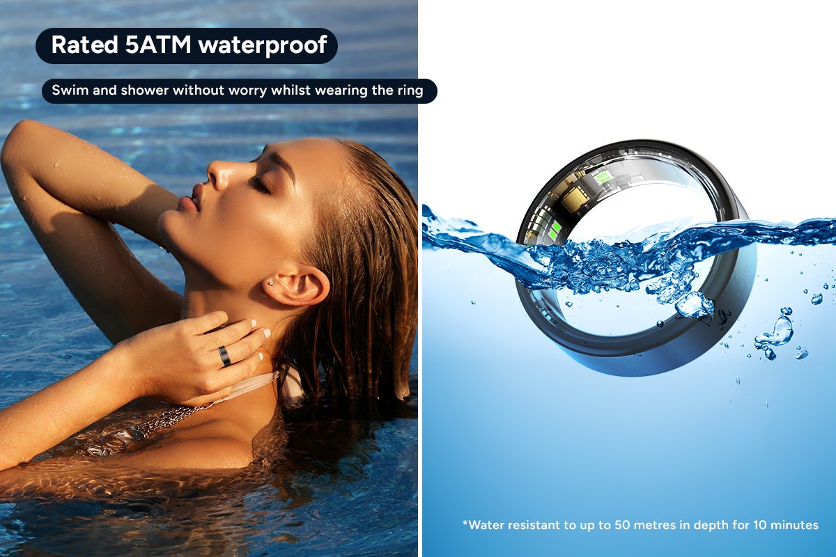Kogan Aura Ti Smart Ring (Titanium, Graphite, Size 8)