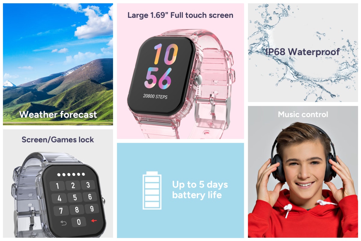 Kogan Aura Smart Watch - Pink Transparent)