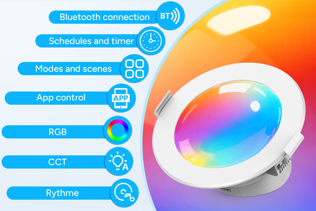Kogan SmarterHome™ Smart RGB+CCT Bluetooth Mesh Dimmable LED Downlight (4 Pack)