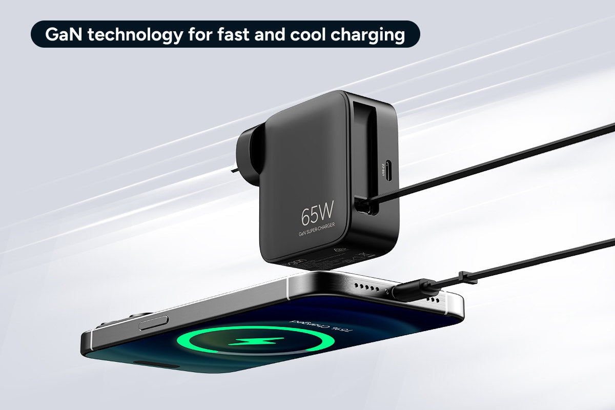 Kogan 65W 2-Port GaN Super Fast PD Wall Charger with Retractable USB-C Cable