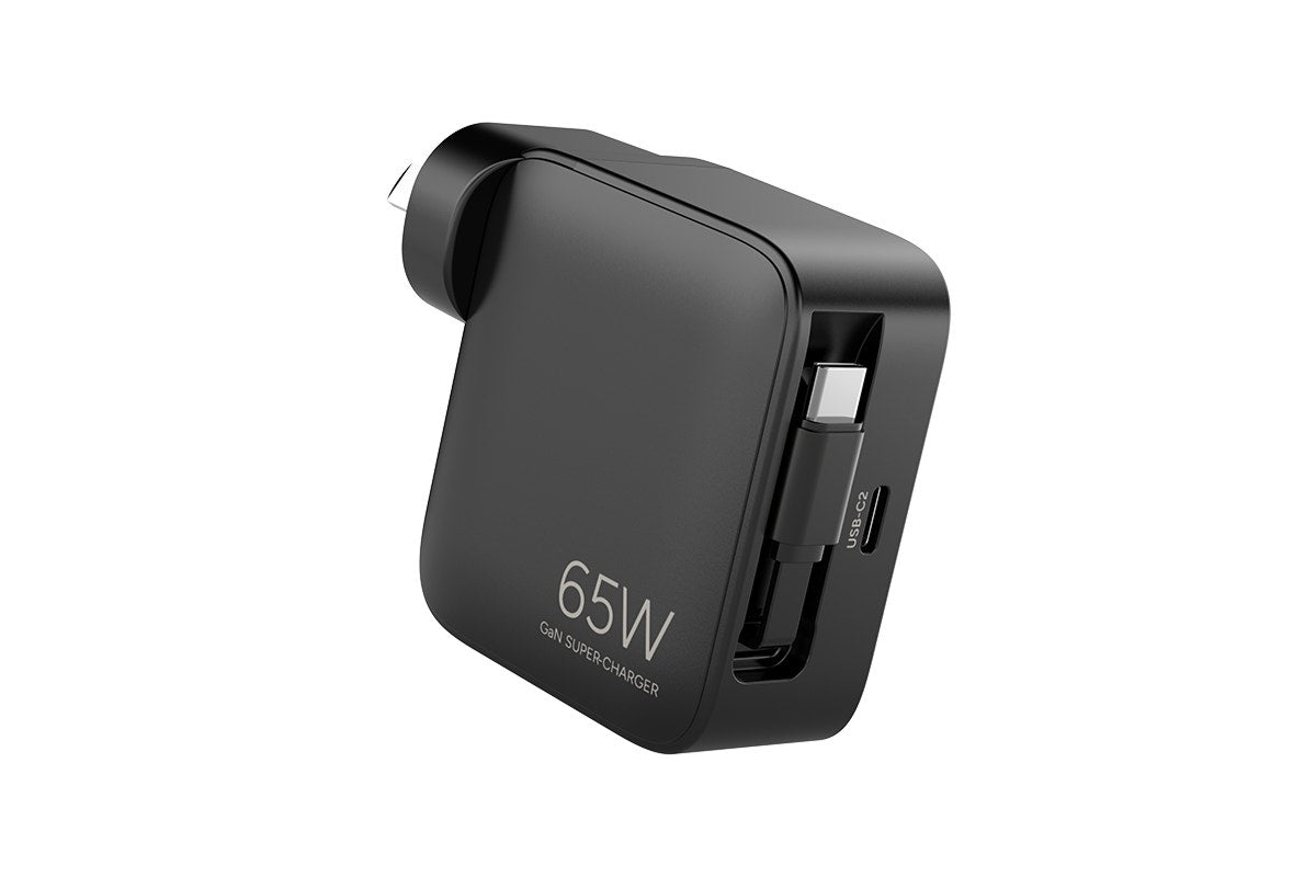 Kogan 65W 2-Port GaN Super Fast PD Wall Charger with Retractable USB-C Cable